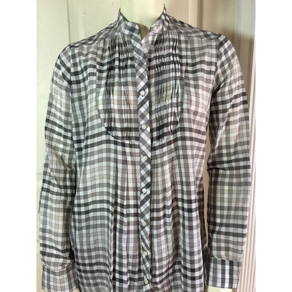 GIESSO Argentina plaid Button‎ pintuck blouse 2